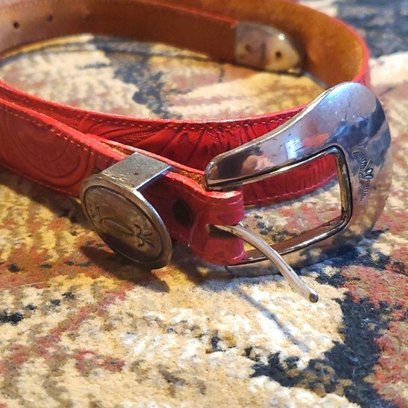 Vintage Justin Red Leather Belt + Extras Size 32 - Picture 1 of 7